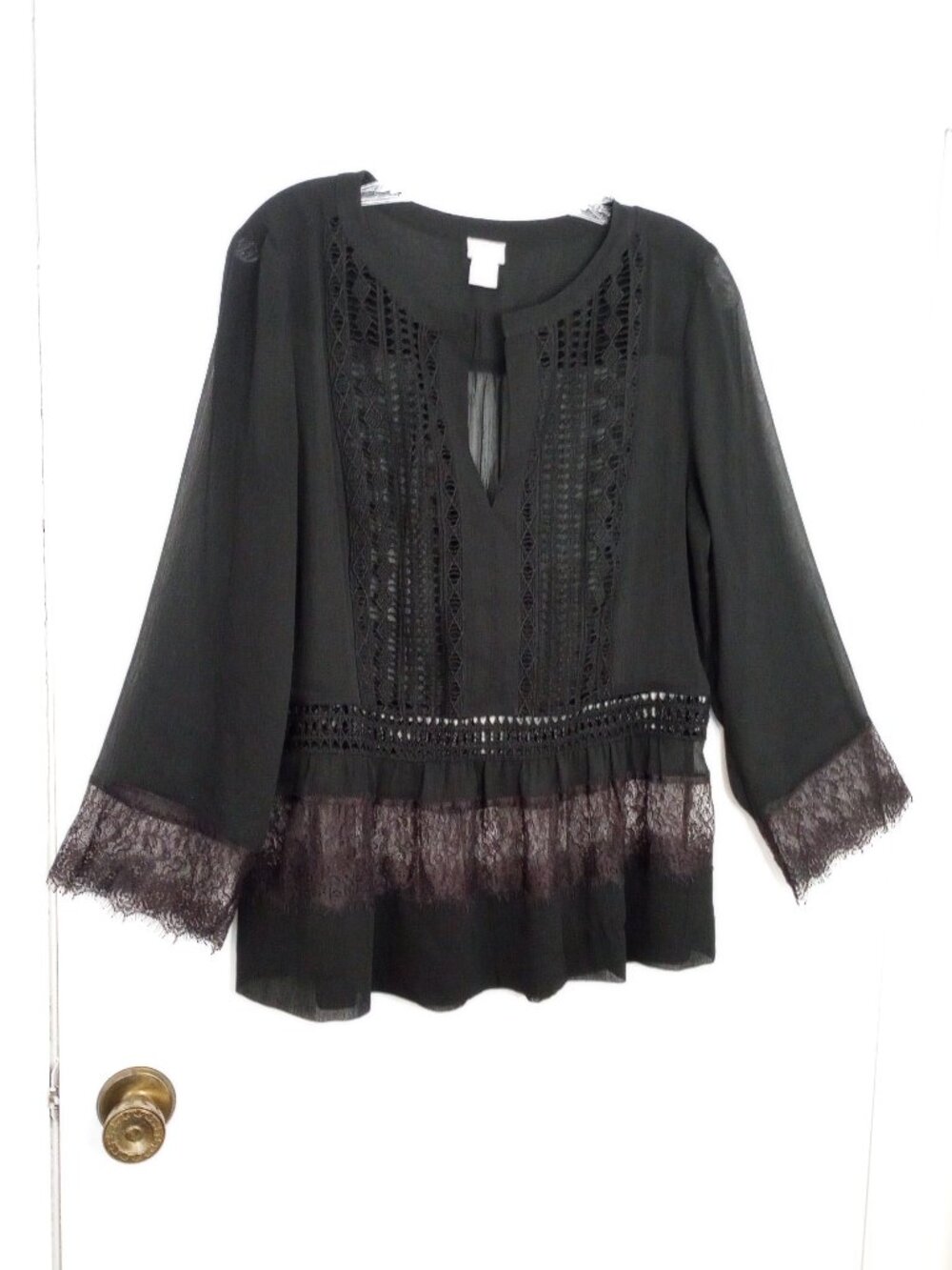 Chico's Black Sheer Lattice Lace Dark Romantic Top - Picture 1 of 7